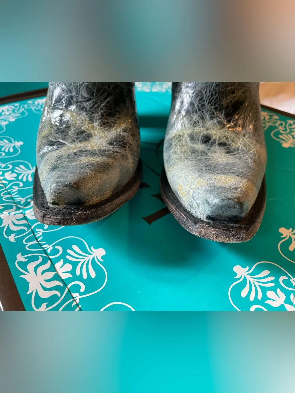 LANE Women's Teal Distressed Leather Western Ankle Boots